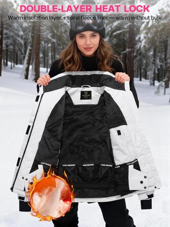 Жіноча водонепроникна куртка для сноубордингу та лижного спорту FREE SOLDIER з флісовою підкладкою, тепла зимова куртка з капюшоном, повністю проклеєні шви (XXL, Білий/Ошатний сад)
