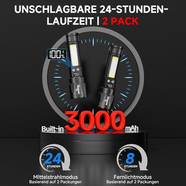 Ліхтарик тактичний Shadowhawk 2 шт. LED акумуляторний, 7 режимів, USB-C/A, COB, магніт, LCD-дисплей - чорний