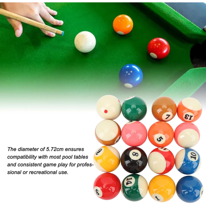 Набір куль для більярду, 16 штук. Кулі для більярду діаметром 5,72 см (2,25 дюйми) для американського більярду. Аксесуар для більярдного столу.