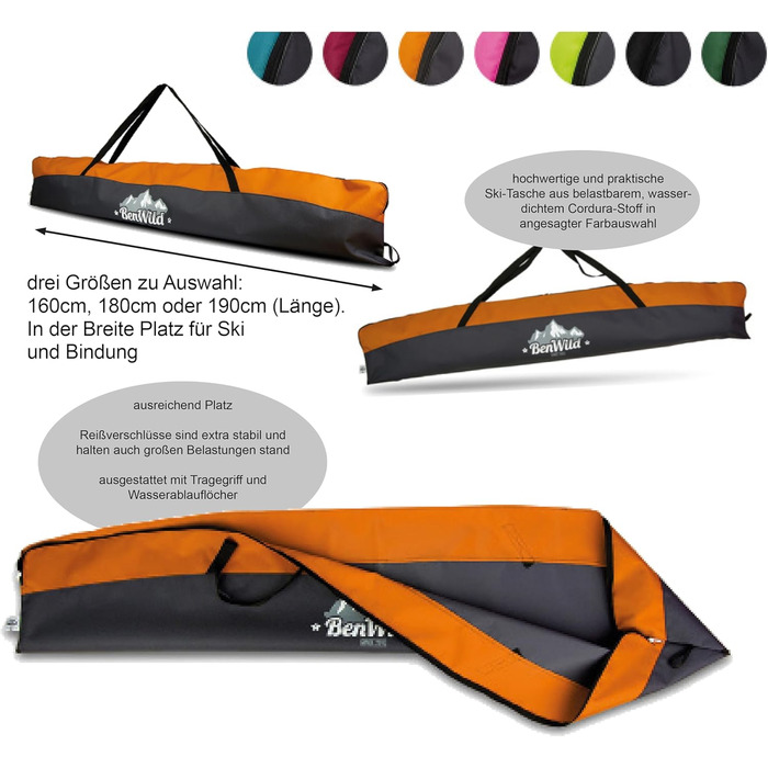 Чохол для лиж Rawstyle Skitasche Set - водонепроникний, 160/180/190 см, чорно-синій