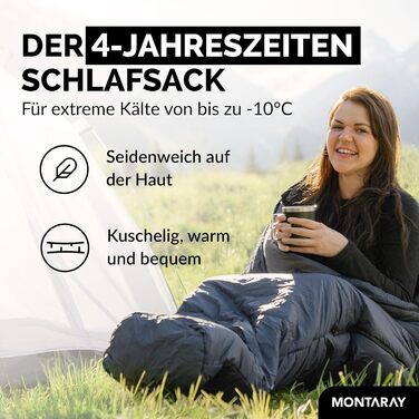 Спальний мішок MONTARAY® Mumienschlafsack для 3-4 сезонів, 8°C до -5°C, з подушкою, 80x220cm, блакитний, для жінок та чоловіків (теплий)