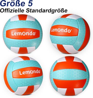 Волейбольний м'яч Lemondo, розмір 5 - м'який PU-м'яч з насосом - для залу та вулиці - водонепроникний та неслизький - для пляжу, залу, тренувань (з насосом)