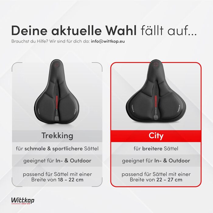 Подушка на сидіння велосипеда WITTKOP з гелевою подушкою та піною з пам'яті I Ергономічний велосипедний чохол для жінок та чоловіків з 3-зонною системою I Зручний велосипедний сидіння для Peloton та велосипедного сидіння (CITY)