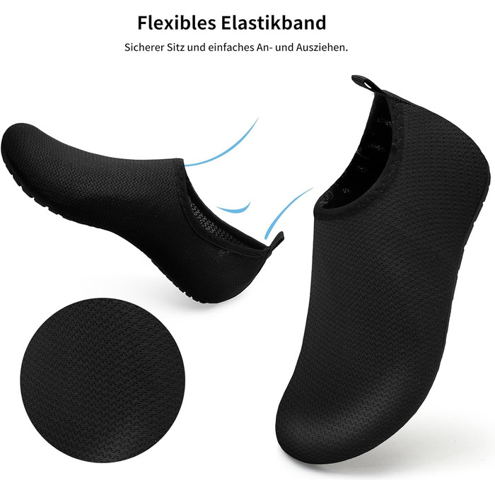 Шкарпетки для плавання WateLves: аквашузи для дорослих, дітей, унісекс. Швидко сохнуть, для пляжу, серфінгу, басейну. Розмір 46/47 EU, чорний Xbl