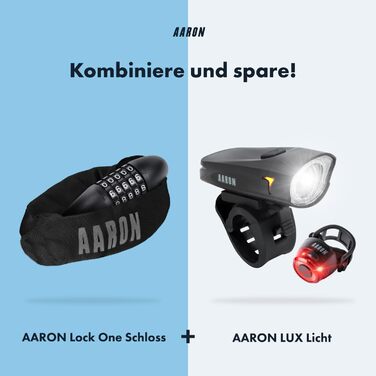 Замок для велосипеда AARON Lock One: стале ланцюгове замкнення з 5-значним кодом, висока безпека, для електровелосипеда, гірського, трекінгового, туристичного та шосе́йного велосипеда, чорний