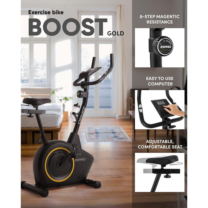 Велотренажер Zipro Boost Gold, магнітний, ергометр до 120 кг, для дому, батарейковий