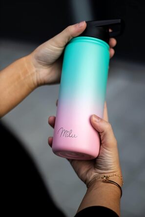 Термофляга Milu з нержавіючої сталі 500мл, 750мл, 1л (+3 кришки) з трубочкою, подвійні стінки, ізольована, для газованої води (М'ятно-рожевий)