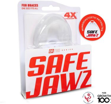 Капа спортивна SAFEJAWZ для захисту зубів з брекетами, прозора, універсальний розмір. Для контактних видів спорту: регбі, MMA, бокс, хокей, дзюдо, кікбоксинг, єдиноборства.