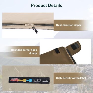 Спальний мішок Naturehike Ultraleicht: ультралегкий, 680/760г, для 3 сезонів, 190x75/205x85 см, для походів, рюкзаків, кемпінгу, 15°C, темно-коричневий/світло-коричневий-XL