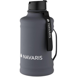 Navaris Фітнес-пляшка для води 2,2 л з ручкою, спортивна пляшка з нержавіючої сталі, темно-сіра, XXL фляга для тренувань та спорту