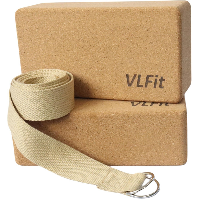 VLFit екологічний набір для йоги: 2 коркові блоки та ремінь з бавовни, натуральний корок, екологічне виробництво