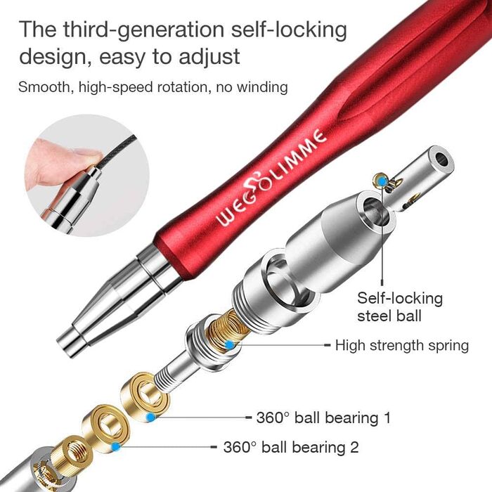 Стрибкове канат Sport Springseil для фітнесу дорослих, сталевий, 5 мм, з підшипниками, 2 запасні канати, червоний