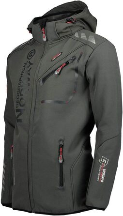 Чоловіча водонепроникна куртка-софтшелл Geographical Norway Royaute з капюшоном, тактичний віндбрейкер для гірських походів та лиж, чорно-сіра (7XL)