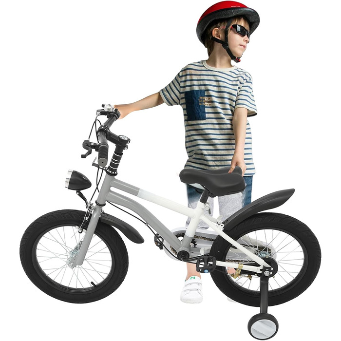 Дитяче велосипед 16 дюймів з додатковими колесами, LED-підсвічуванням, для дітей 5-8 років, регульоване сідло та кермо, вантажопідйомність 60 кг, міцний сталевий фрейм, безпечні гальма