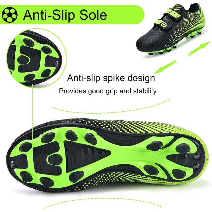 Дитячі футбольні бутси для хлопчиків та дівчаток, низькі, для тренувань та занять спорту на відкритому повітрі, унісекс, розмір 28-37 (37 EU, чорний/зелений)