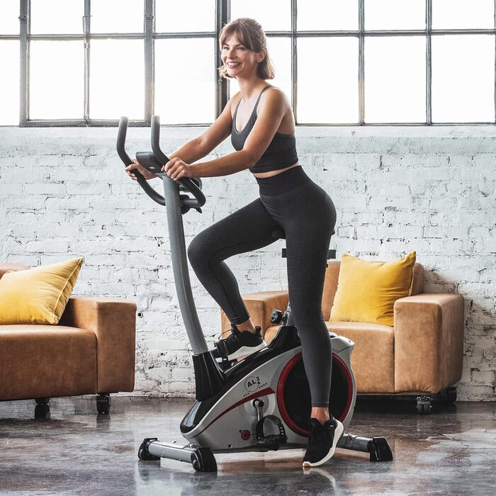 Фитнес-велотренажер Christopeit AL 2 / AL 2 S до 150 кг, 24 рівні опору, магнітна система гальмування 9 кг, тихий, Soft-Touch комп'ютер AL 2 S Digital, срібний