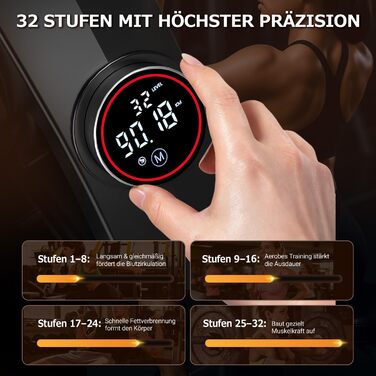 DMASUN Ручний тренажер для дому з магнітним опором, подвійними направляючими, підключенням до APP, 16 рівнів опору, LCD-дисплеєм, для кардіотренувань, до 160 кг, 32-рівнева електрична настройка (мережевий адаптер), дизайн під дерево