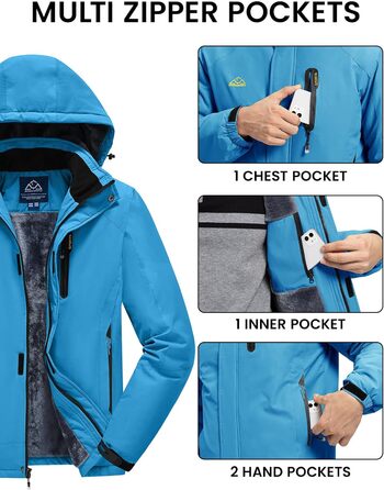 Зимова куртка Rdruko для чоловіків: тепла флісова підкладка, водонепроникна функціональна куртка для сноуборду, туризму та активного відпочинку (біла, XXL, синій)