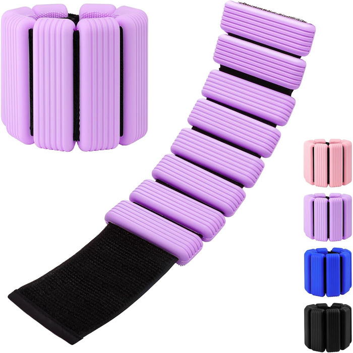 Ваги для ніг та рук, регульовані | Набір 2 шт (1 кг пара, 0,5 кг кожний) | Силіконові ваги на зап'ястя для жінок | Йога, Пілатес, танці, балет, біг, плавання, кардіо (фіолетовий)