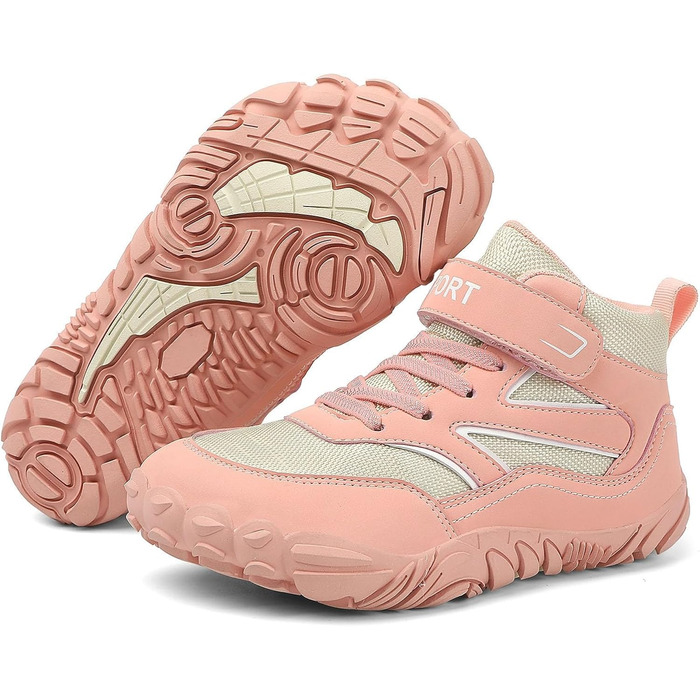 Дитячі трекінгові черевики для ходьби та туризму. Водонепроникні кросівки для дівчаток та хлопчиків. Зручні та легкі черевики на липучці. Розмір 33 EU, колір рожевий.