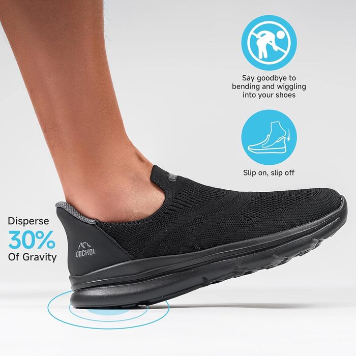 Чоловічі кросівки Slip-On без шнурівків, спортивні, для бігу, легкі, дихаючі, повсякденні, чорні, 40 EU