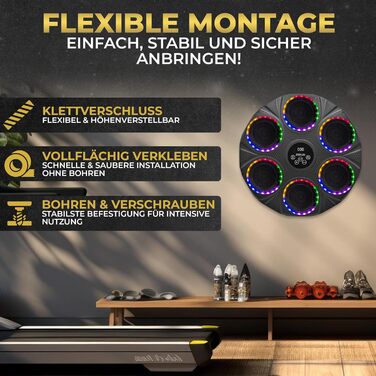 DerALEX Боксерський тренажер з музикою та LED-дисплеєм - електронний бокс для реакції, фітнесу та координації. Боксерський тренажер для дому та фітнес-клубу