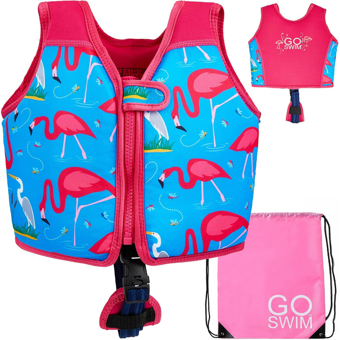 Дитячий жилет для плавання Go Swim Fab Flamingos L (3-6 років, 19-30 кг) з безкоштовною сумкою для плавання