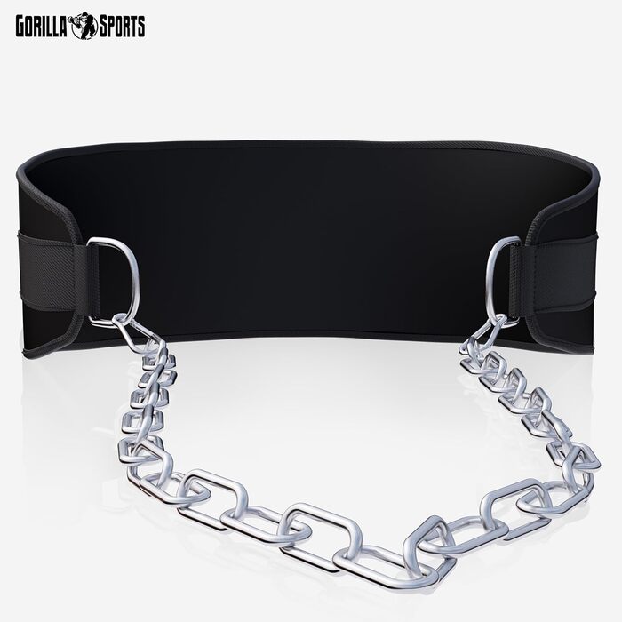 Гірчичний пояс для підтягувань GORILLA SPORTS® зі сталевим ланцюгом та 2 карабінами, до 100 кг, нейлон, чорний - для важкої атлетики та тренувань