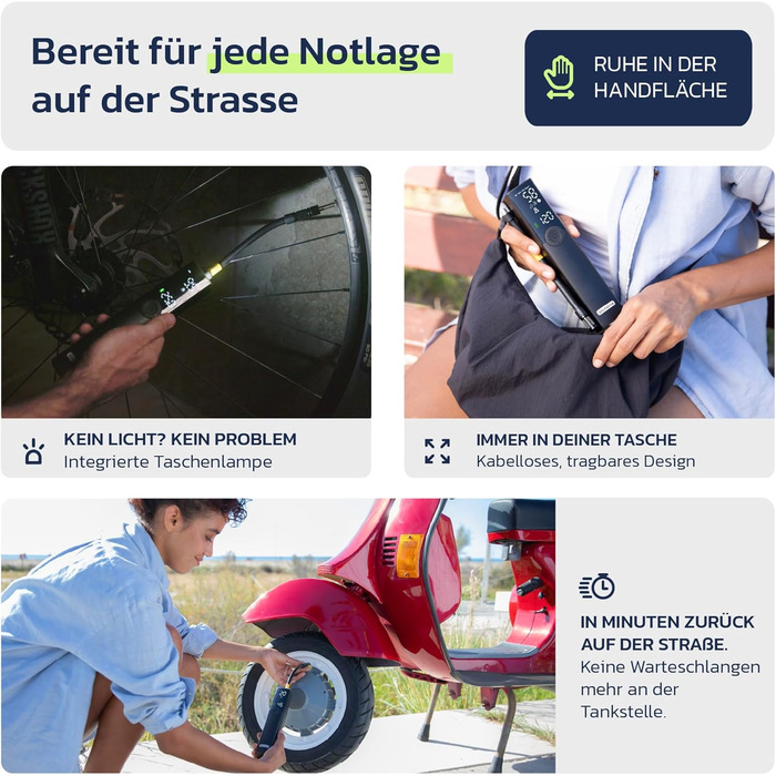 Електрична повітряна помпа Woowind BP188: акумуляторна, 120-150 PSI, для авто, велосипеда, мотоцикла, сумісна з усіма клапанами