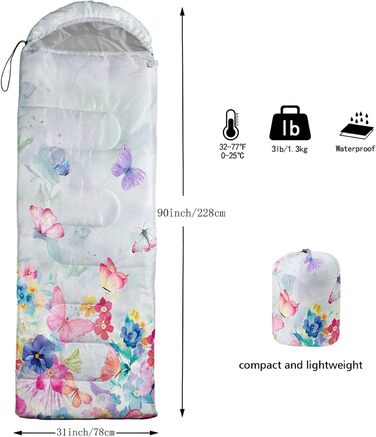 Спальний мішок HOSIMA з принтом футболу, для холодного клімату, дорослий, дитячий, водонепроникний, для кемпінгу, піших прогулянок, подорожей, полювання, компресійний мішок (квіти)