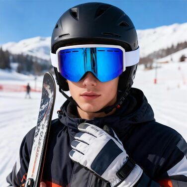 Скі-маска для чоловіків та жінок YH359, сноуборд маска для носіїв окулярів, OTG, захист від запотівання, UV-захист, антиковзаюча стрічка, повне REVO покриття (Білий/Revo Синій - VLT 19%)