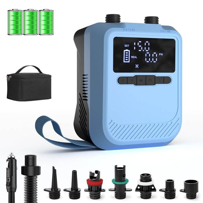 Насос електричний для SUP Mojimdo 20 PSI з підсвіткою, акумуляторний, 5 режимів, для сапборду, каяка, надувного човна та матрацу