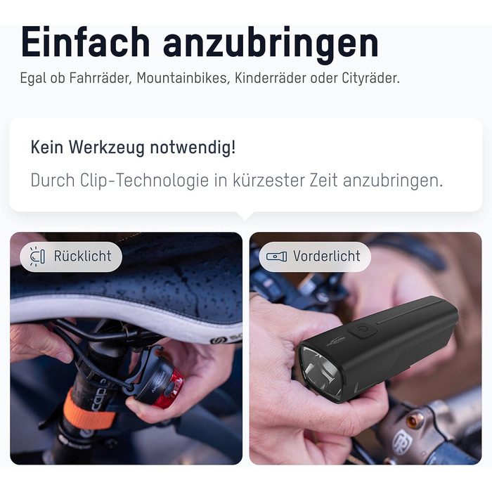 Набір велосипедних світлодіодів ANSMANN - безпечне освітлення, акумуляторний, вологостійкий, 50 Lux