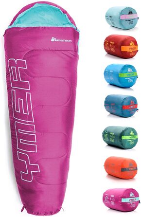 Дитячий спальний мішок Meteor Premium для кемпінгу та відпочинку на природі. Легкий, ультралегкий, підходить для літа, весни та осені. Кольори: темно-зелений/зелений, фуксія/м'ята.