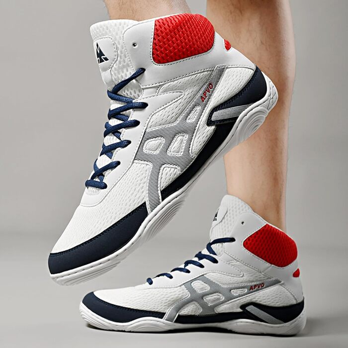 Чоловічі боксерські туфлі для боротьби, дихаючі, неслизькі, зручні, хай-топ, фітнес-туфлі, для тренувань, зала, бодібілдинг, білі, 43 EU