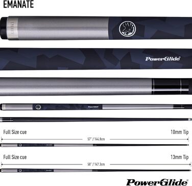 Більярдний кий POWERGLIDE Emanate двокомпонентний з вуглевонаволока та скловолокна, матовий глянцевий грип, наконечник 10 мм, сірий