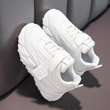 Дитячі кросівки для хлопчиків та дівчаток, унісекс, з клямками, сітка, дихаючі, спортивні, зала, легкі, фітнес, антиковзаючі, модні, для бігу, повсякденні (37 EU, білий)