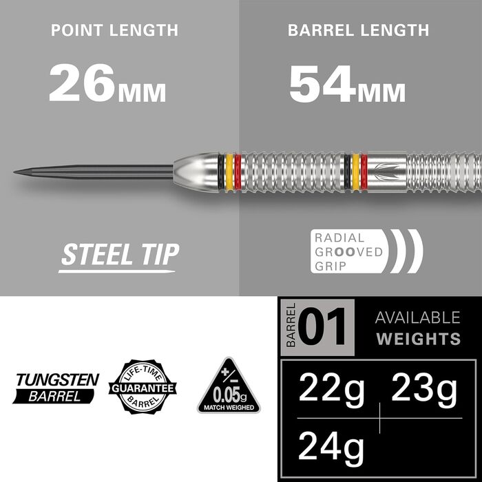 Набір сталевих дротиків Dimitri Van den Bergh Tungsten 22G з кейсом та аксесуарами