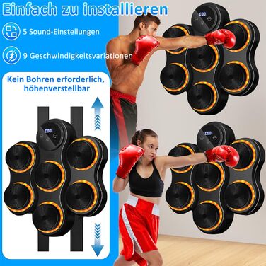 Yeelan Музичний бокс-машина для боксу на стіну з Bluetooth, LED підсвіткою, рукавичками для дорослих і дітей — тренування, зняття стресу