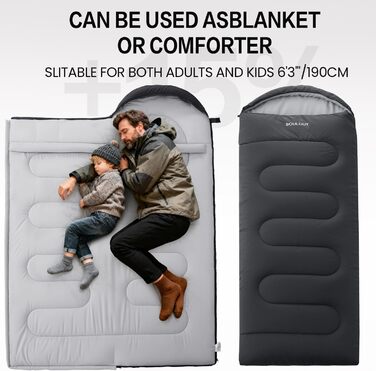 Спальний мішок 3-4 сезони: теплий, легкий, водонепроникний, для дорослих та дітей. Підходить для кемпінгу, трекінгу, хайкінгу (M, темно-сірий)