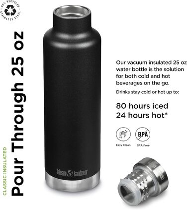 Пляшка для води Klean Kanteen Classic 739 мл, чорна, метал, для чоловіків