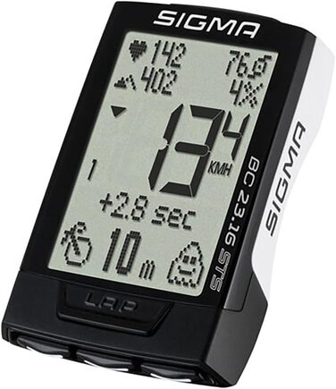 Велокомп'ютер Sigma Sport BC 23.16 STS Білий, з вимірюванням швидкості, висоти, пульсу та каденсу, високою пам’яттю та простою навігацією