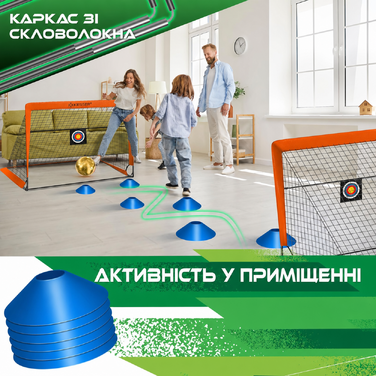 Дитячі футбольні ворота KESSER, складні, 2 шт, з фібровими стійками, сіткою, для вулиці та дому, з сумкою, конусами, насосом, мішенню, чорні