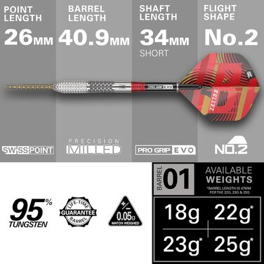 Дартс Target Stephen Bunting G5 95% вольфраму, сталевий накінечник, Swiss Point, професійний комплект, різна вага, інструмент у комплекті