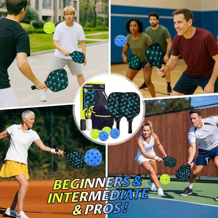Набір для піклболу JOY SPOT 2 шт. з 4 м'ячами та сумкою – легкі ракетки з фібергласовою поверхнею для чоловіків, жінок та початківців – ідеально для гри в приміщенні та на вулиці