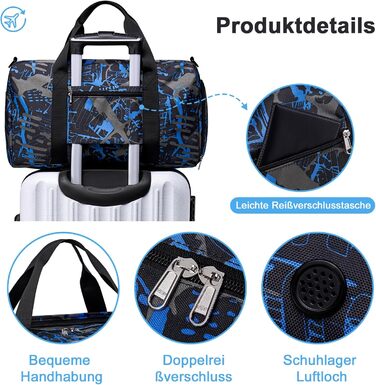 Спортивна сумка для дітей з відділенням для взуття та мокрих речей. Дитяча пляжна сумка для хлопчиків та дівчаток. Сумка для плавання, подорожей, фітнесу (Принц Graffiti Blue)