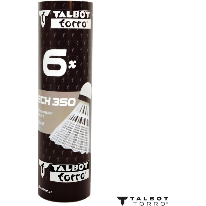 Набір тенісних м'ячів для бадмінтону Talbot Torro Tech 350, 6 шт., кошик: білий, швидкість: середній