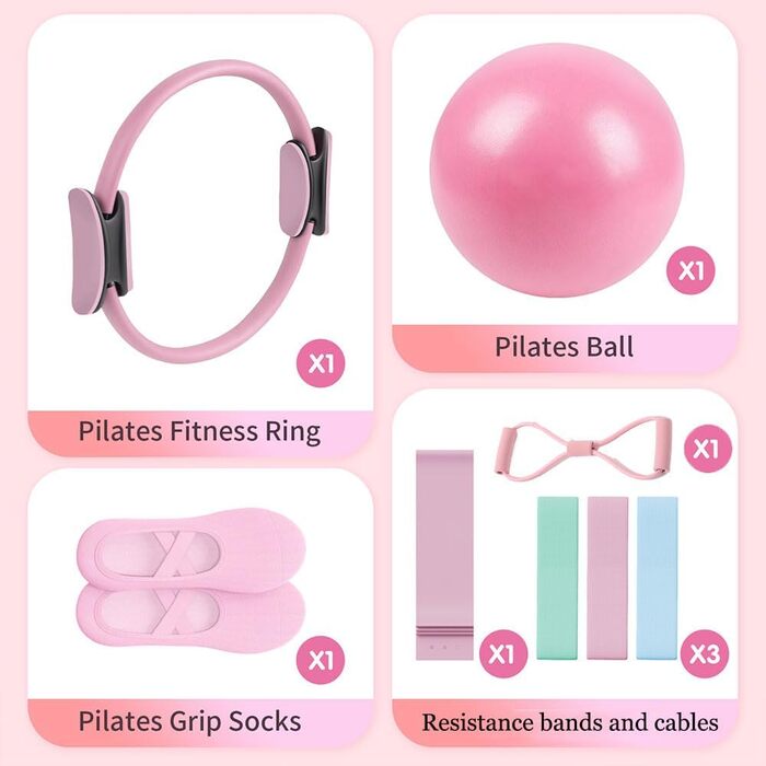 Набір для пілатесу: кільце Magic Circle, еластичні стрічки, м'яч, шкарпетки, тренажер для пресу та гнучкості, чорний
