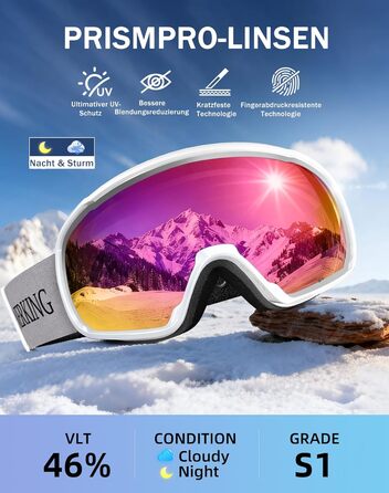 Окуляри гірськолижні Innerking OTG, Anti-Fog & UV400, для корекції зору з подвійним склом, чоловічі/жіночі/підліткові, для катання на лижах та сноуборді A1 – Чорний/Срібний (VLT 11 %) (A3 – Білий/Рожевий (VLT 46 %))