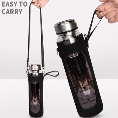 Скляна пляшка DEARRAY 1 л з фільтром для чаю та кави, BPA Free, чорна, термостійка, для холодного заварювання та напоїв на ходу